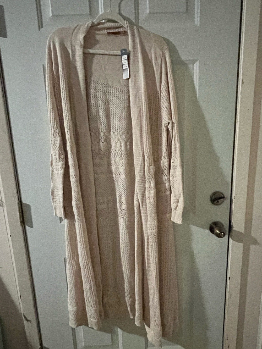 Belldini Open Knit Long Cardigan duster in Cream/oatmeal